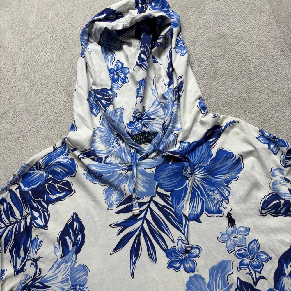 Polo Ralph Lauren Hooded Shirt Mens L Hibiscus Floral Tropical Jersey Cotton EUC